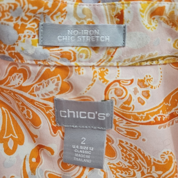 Chico’s Women's Paisley 3/4 Sleeve Button-Up No Iron Stretch Blouse Size Large - Picture 6 of 7